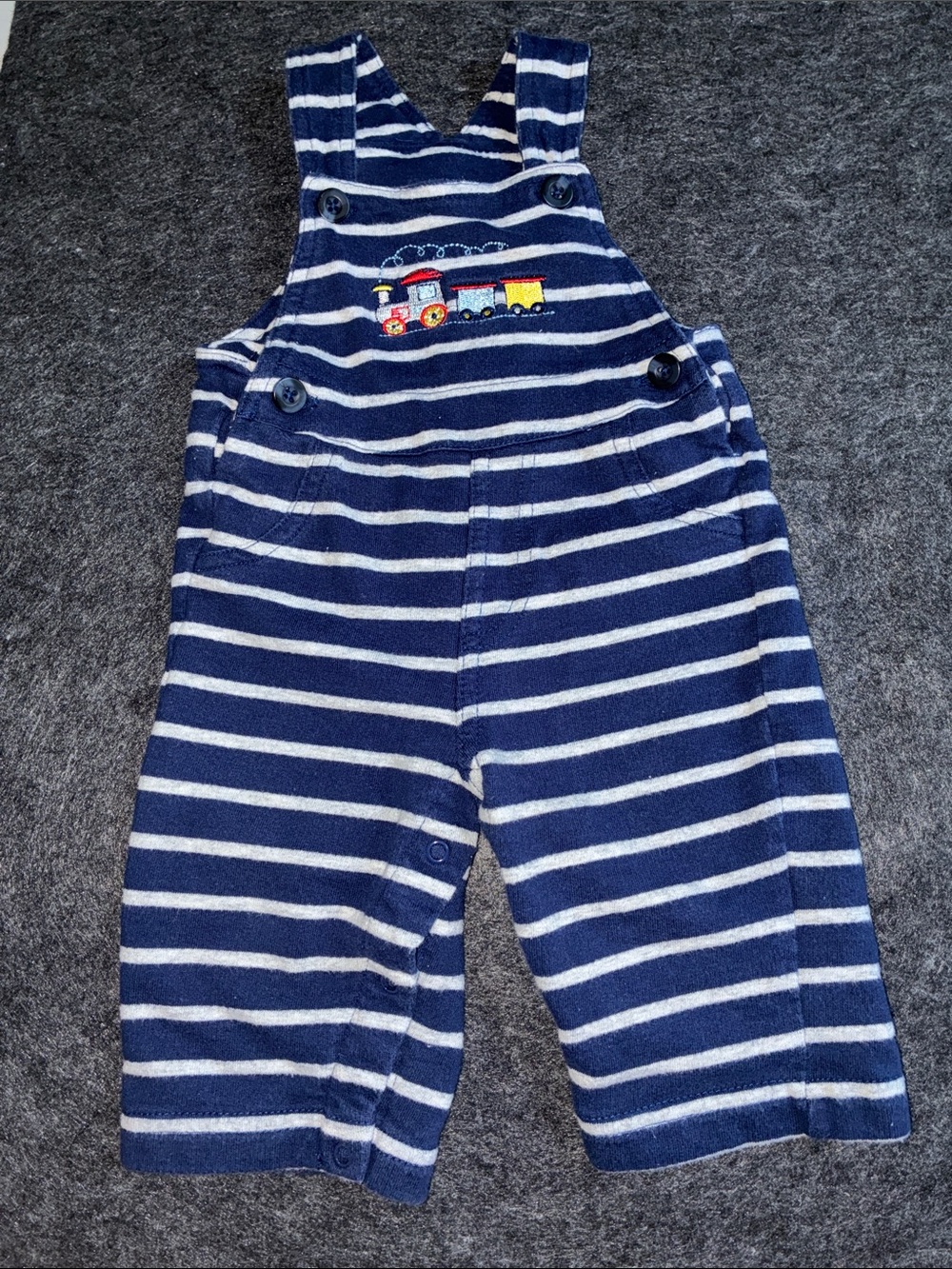 Baby Infant Embroidered Train Striped Overall Jumpsuit Vintage Styled 3M Outfit